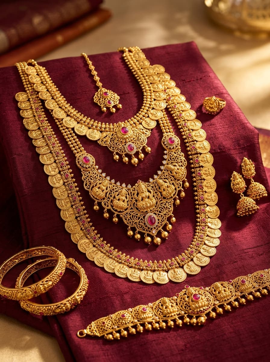 Timeless bridal grandeur crafted in pure 916 gold for the auspicious wedding day.