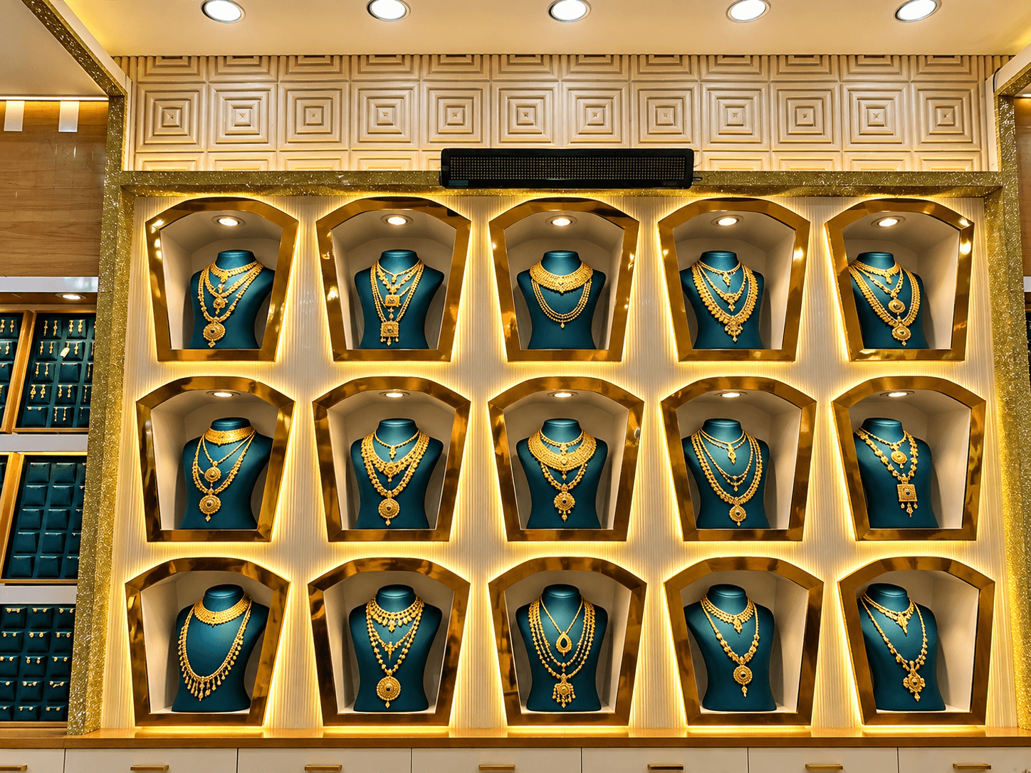 Gold jewellery arranged for a personal consultation at AKC Jewellery